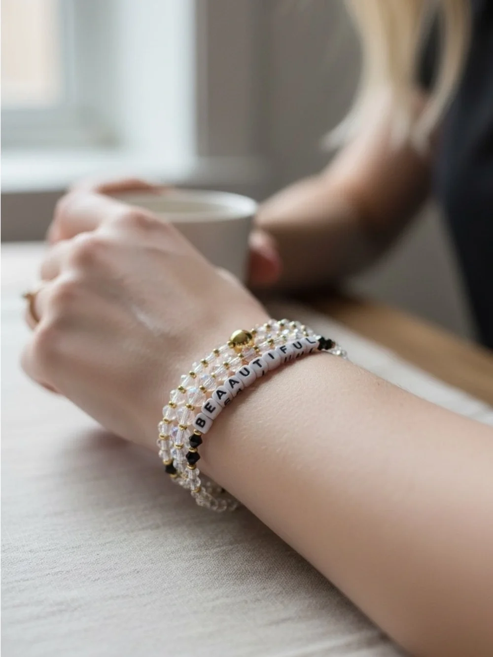 8/20 Bead 'Beautiful' Wrap Bracelet - Gold & Black Accent